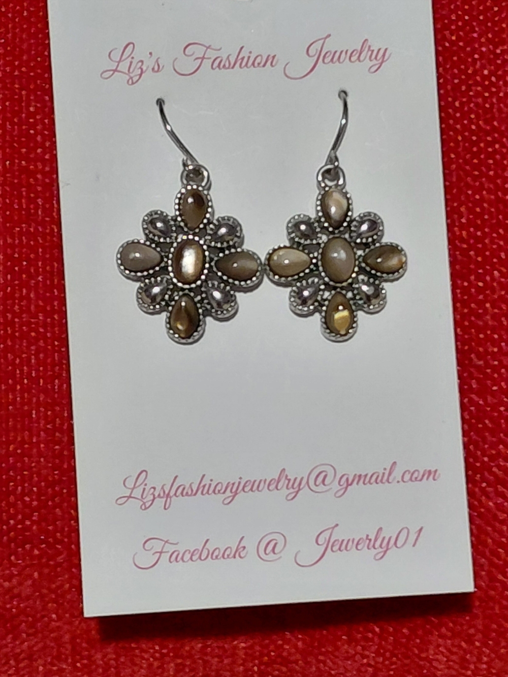 Fashion Jewelry Taupe Floral Drop Earrings